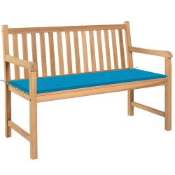 vidaXL Banco de jardín madera maciza de teca con cojín azul 120 cm