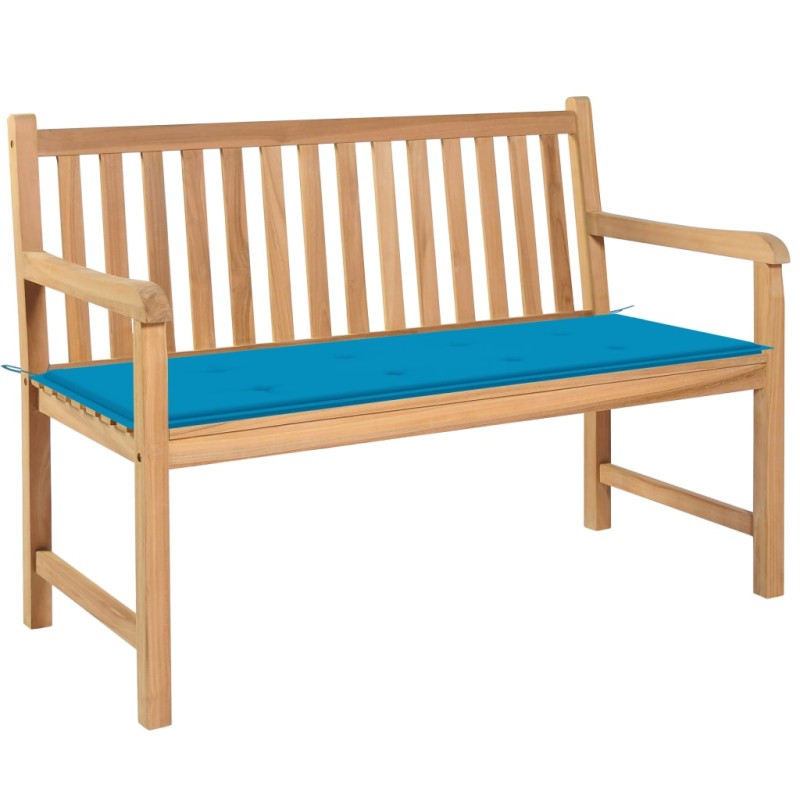 vidaXL Banco de jardín madera maciza de teca con cojín azul 120 cm vidaXL Banco de jardín madera maciza de teca con cojín azul 120 cm