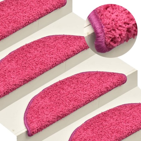vidaXL Alfombras de peldaños de escalera 15 uds rosa 65x21x4 cm