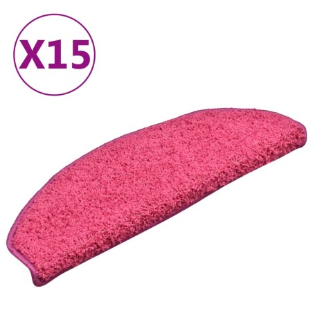 vidaXL Alfombras de peldaños de escalera 15 uds rosa 65x21x4 cm