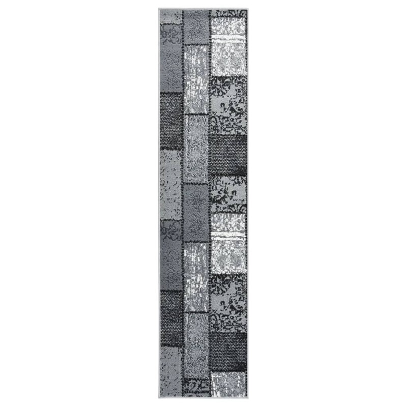 vidaXL Alfombra de pasillo BCF gris con estampado de bloques 60x400 cm vidaXL Alfombra de pasillo BCF gris con estampado de bloques 60x400 cm
