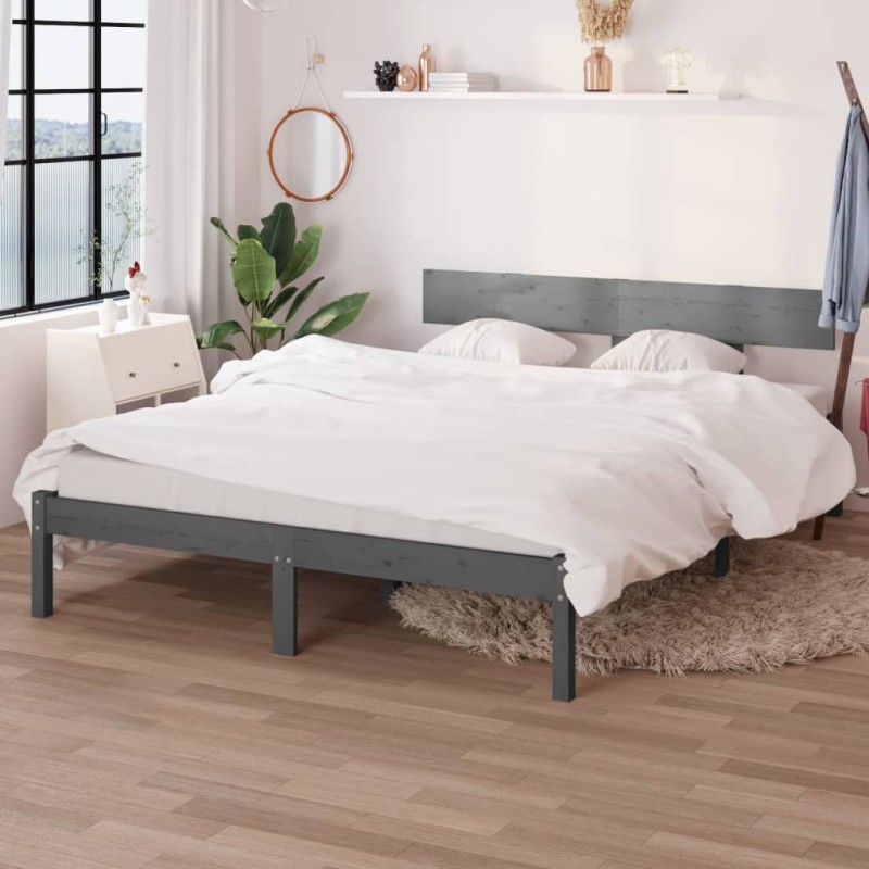 vidaXL Estructura de cama madera maciza de pino gris 150x200 cm vidaXL Estructura de cama madera maciza de pino gris 150x200 cm