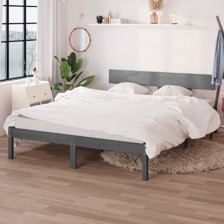 vidaXL Estructura de cama madera maciza de pino gris 150x200 cm