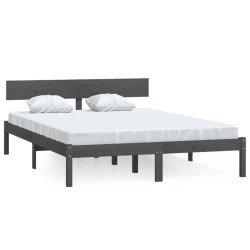 vidaXL Estructura de cama madera maciza de pino gris 150x200 cm