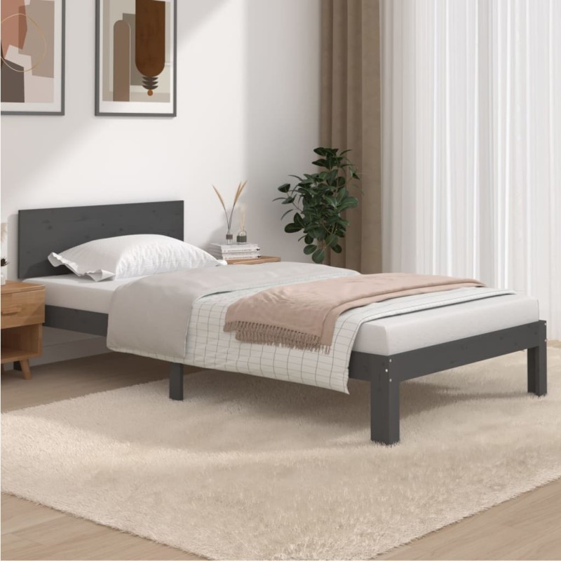 vidaXL Estructura de cama madera maciza de pino gris 100x200 cm vidaXL Estructura de cama madera maciza de pino gris 100x200 cm