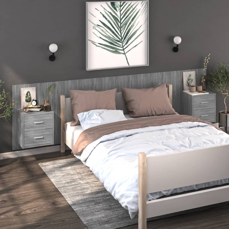 vidaXL Mesita de noche de pared 2 uds color gris Sonoma vidaXL Mesita de noche de pared 2 uds color gris Sonoma