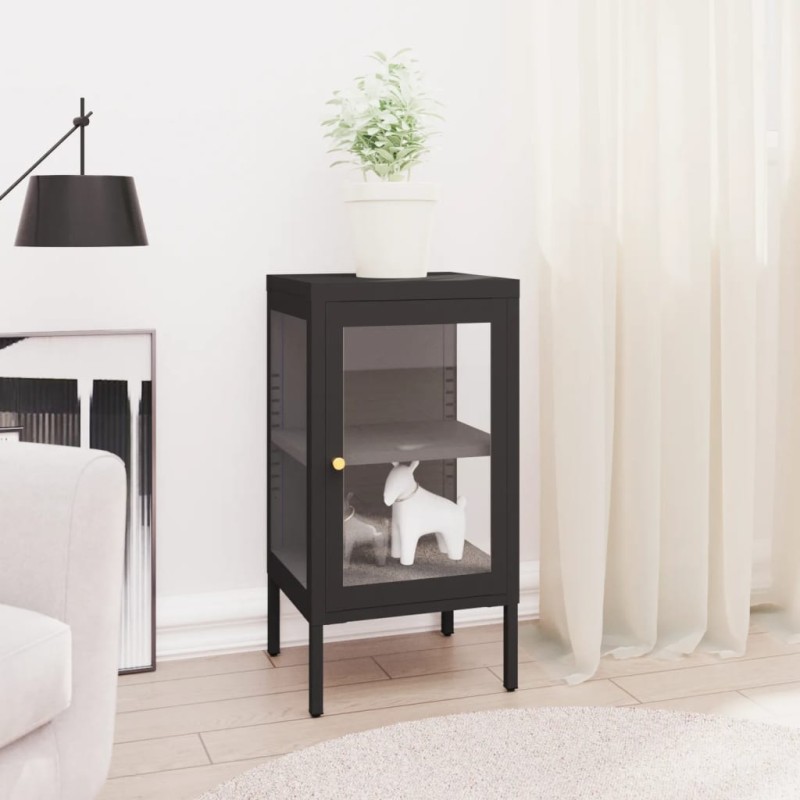 vidaXL Aparador de acero y vidrio negro 38x35x70 cm vidaXL Aparador de acero y vidrio negro 38x35x70 cm