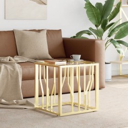 vidaXL Mesa de centro de acero inoxidable y vidrio dorada 50x50x50 cm