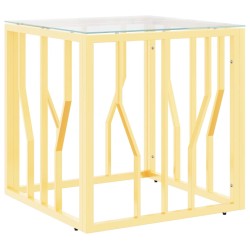 vidaXL Mesa de centro de acero inoxidable y vidrio dorada 50x50x50 cm