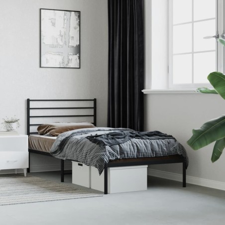 vidaXL Estructura de cama con cabecero metal negro 107x203 cm