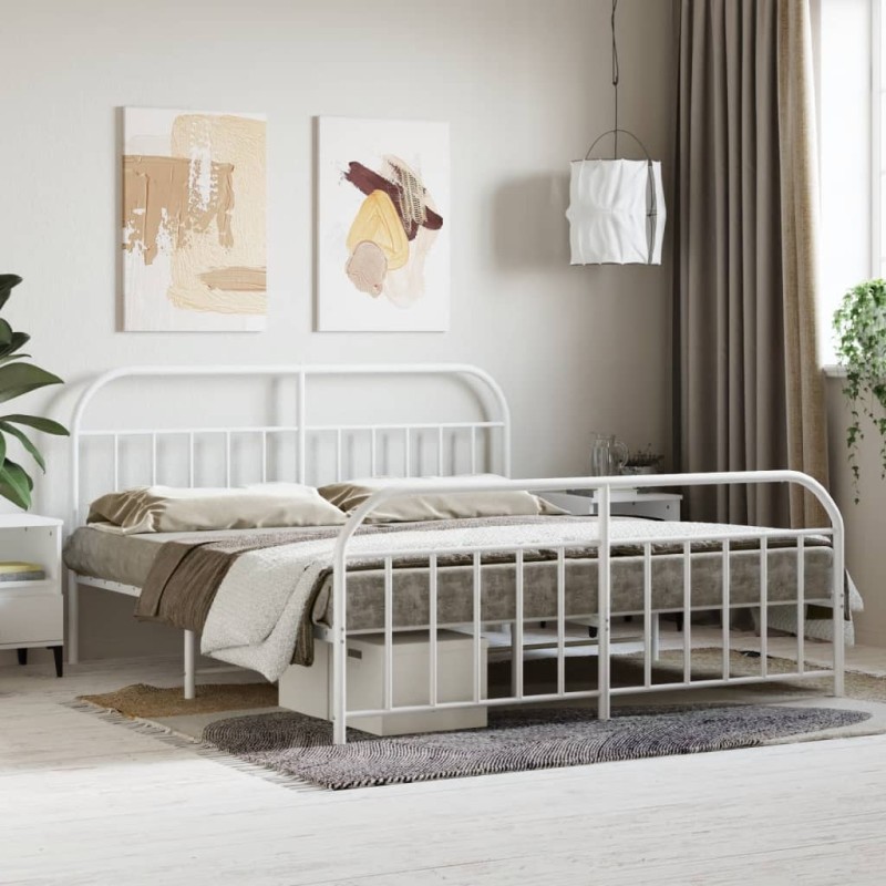 vidaXL Estructura cama metal con cabecero y pie cama blanco 183x213 cm