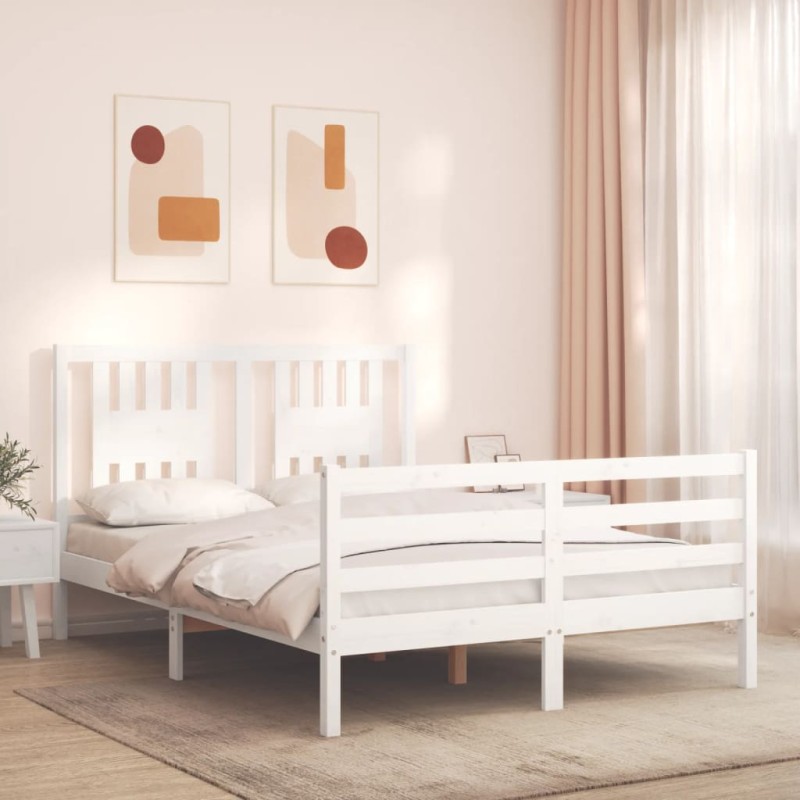 vidaXL Estructura de cama con cabecero madera maciza blanco 120x200 cm vidaXL Estructura de cama con cabecero madera maciza blanco 120x200 cm