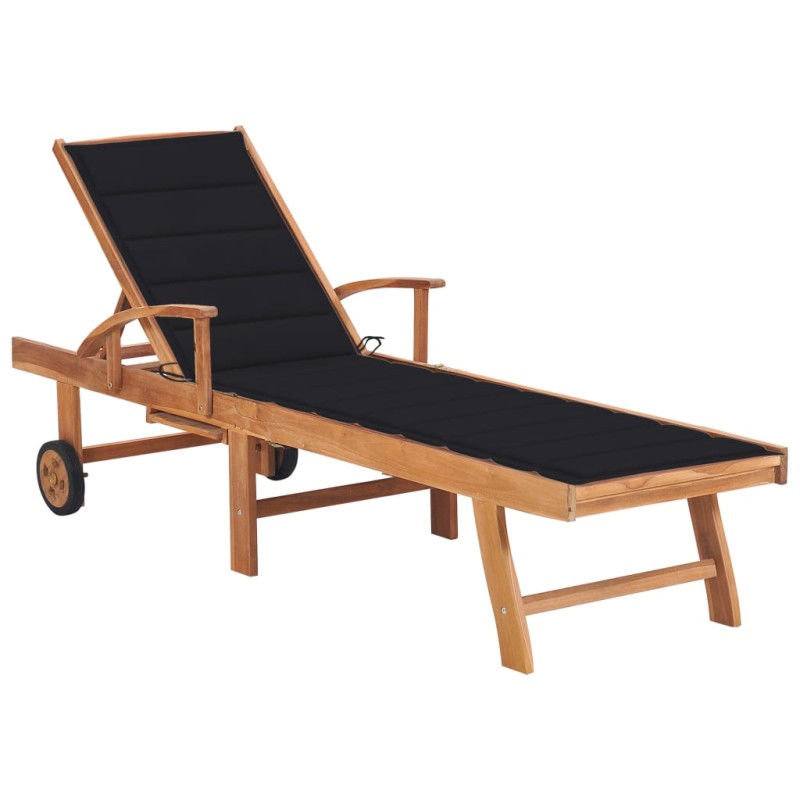 vidaXL Tumbona con cojín negro madera maciza de teca vidaXL Tumbona con cojín negro madera maciza de teca