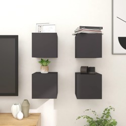 vidaXL Muebles de salón de pared 4 uds gris brillo 30,5x30x30 cm