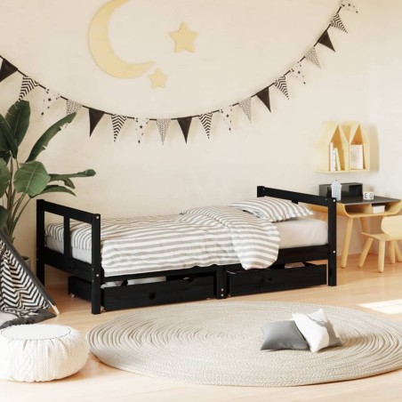 vidaXL Estructura cama infantil y cajones madera pino negro 80x160 cm