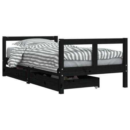vidaXL Estructura cama infantil y cajones madera pino negro 80x160 cm