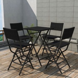vidaXL Set comedor de jardín plegable 5 pzas poli ratán y acero negro