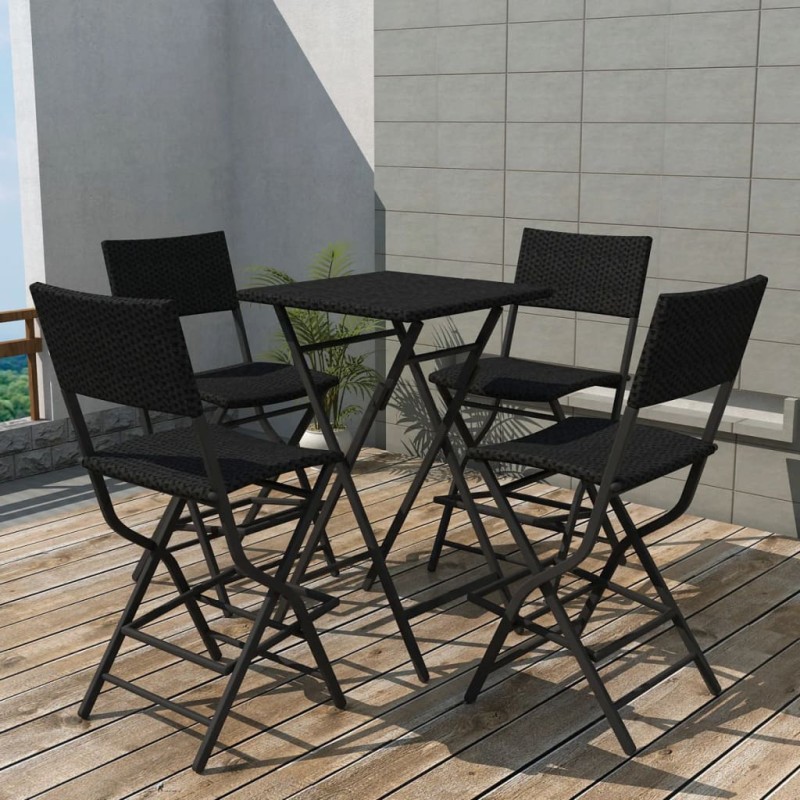 vidaXL Set comedor de jardín plegable 5 pzas poli ratán y acero negro vidaXL Set comedor de jardín plegable 5 pzas poli ratán y acero negro