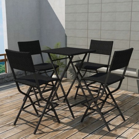 vidaXL Set comedor de jardín plegable 5 pzas poli ratán y acero negro