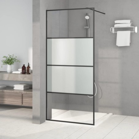 vidaXL Mampara de ducha vidrio ESG semiesmerilado negro 90x195 cm