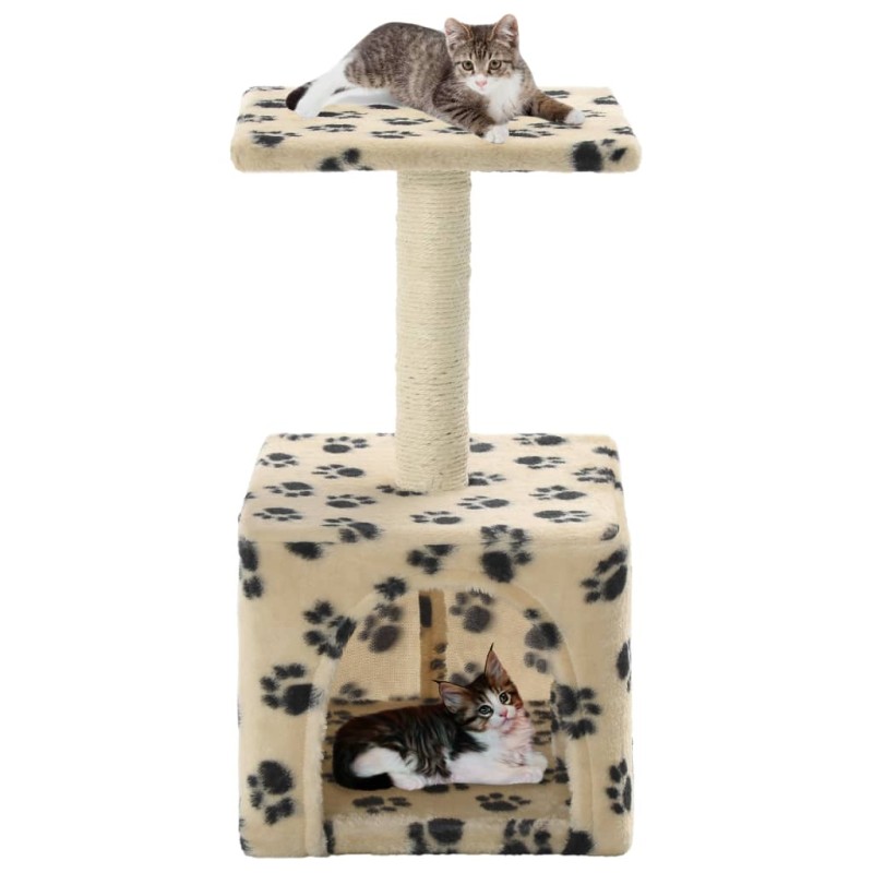 vidaXL Rascador para gatos con poste de sisal 55 cm huellas beige