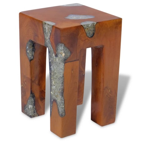 vidaXL Taburete de madera de teca maciza y resina