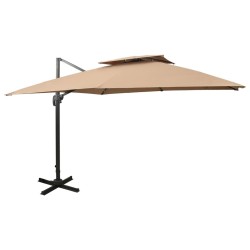 vidaXL Sombrilla voladiza con doble techo gris taupe 300x300 cm