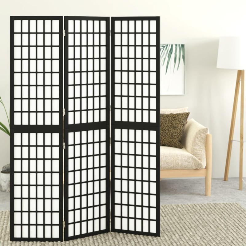 vidaXL Biombo plegable con 3 paneles estilo japonés negro 120x170 cm