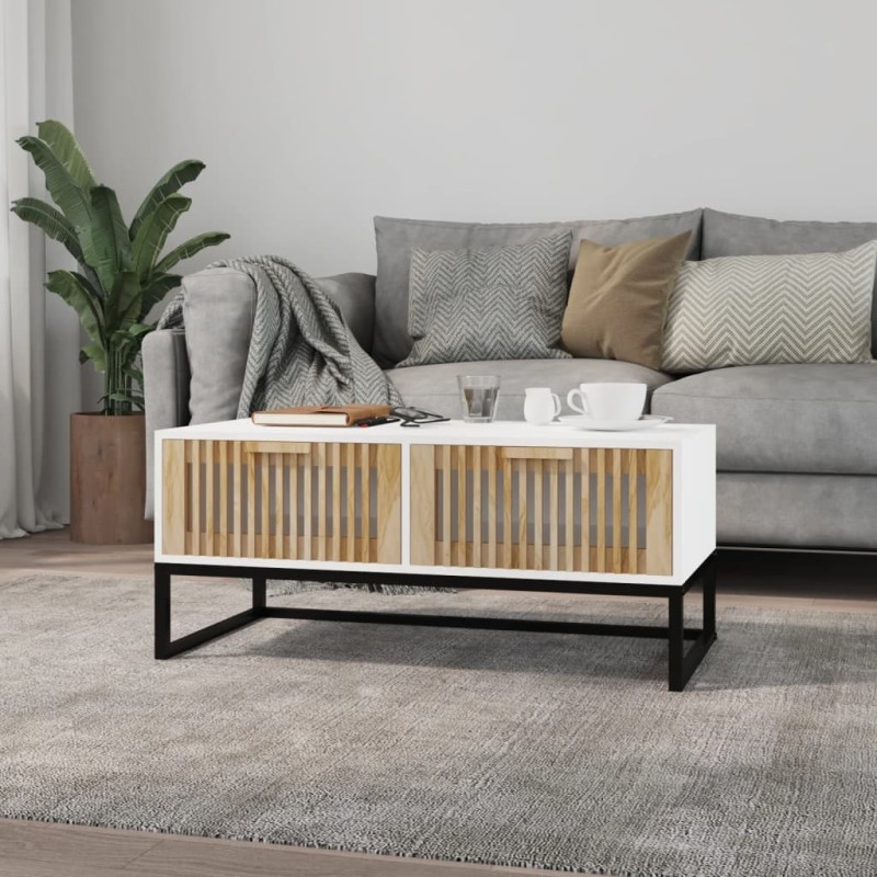vidaXL Mesa de centro hierro y madera contrachapada blanco 80x40x35 cm vidaXL Mesa de centro hierro y madera contrachapada blanco 80x40x35 cm