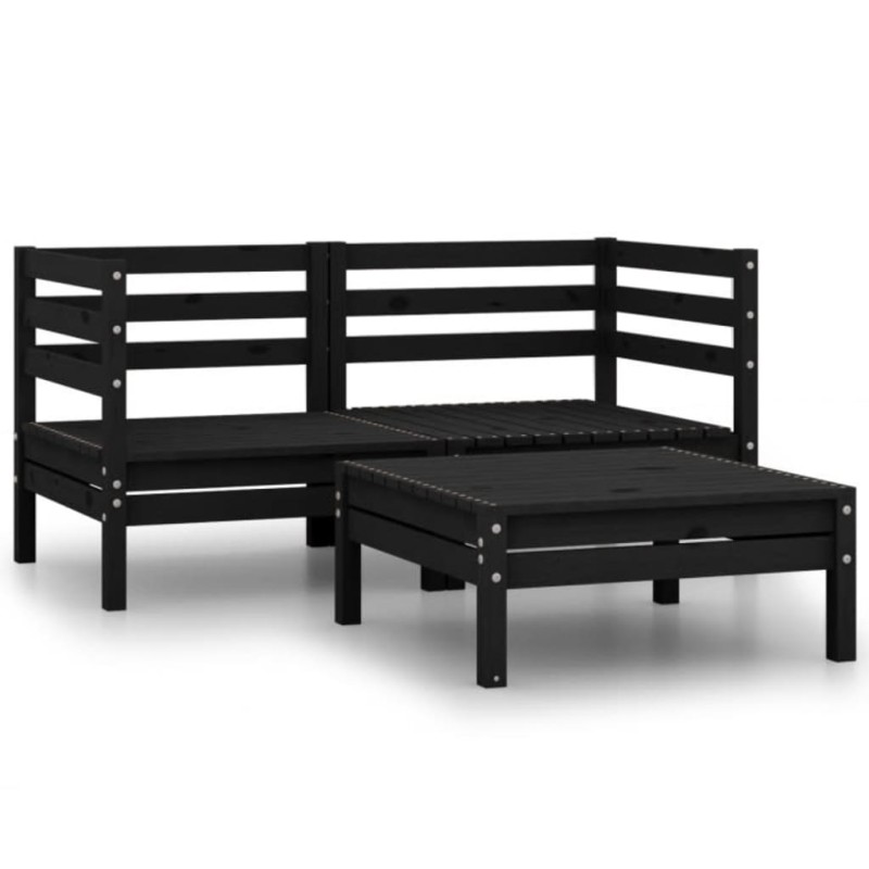 vidaXL Conjunto de muebles de jardín 3 piezas madera maciza pino negro vidaXL Conjunto de muebles de jardín 3 piezas madera maciza pino negro