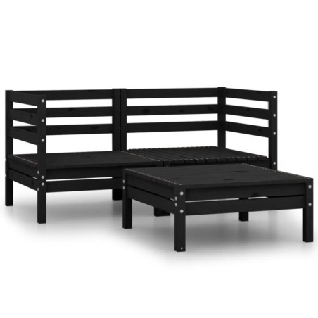 vidaXL Conjunto de muebles de jardín 3 piezas madera maciza pino negro