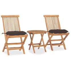 vidaXL Set comedor de jardín plegable 3 piezas madera de teca cojines