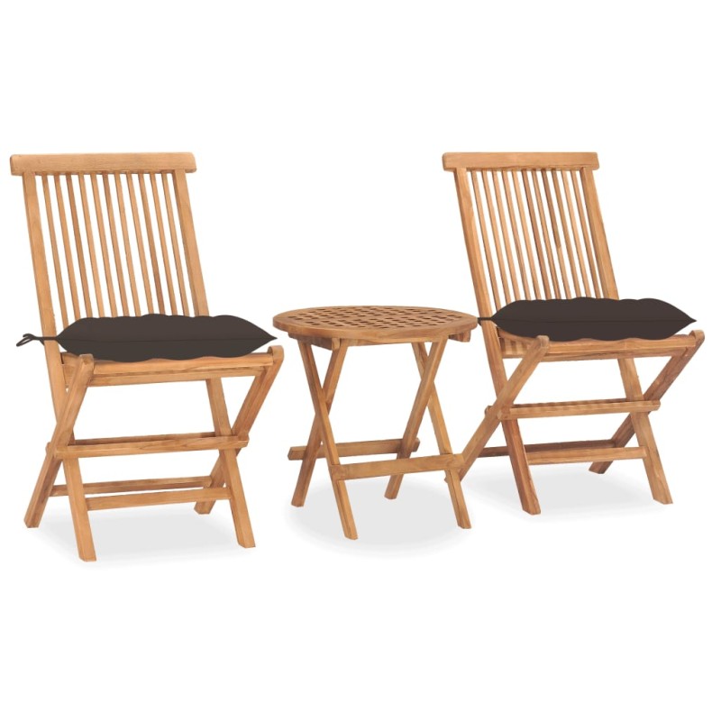 vidaXL Set comedor de jardín plegable 3 piezas madera de teca cojines vidaXL Set comedor de jardín plegable 3 piezas madera de teca cojines