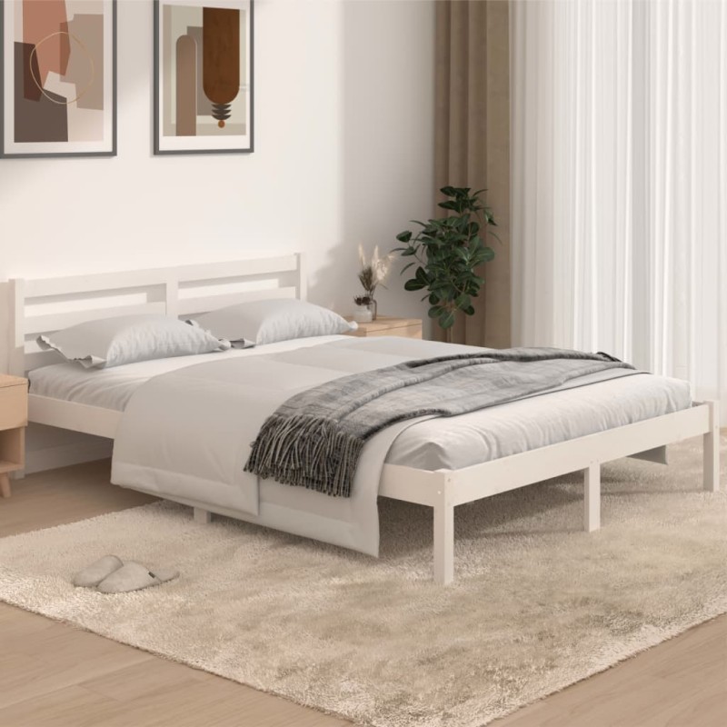 vidaXL Estructura de cama madera maciza de pino blanco 140x190 cm vidaXL Estructura de cama madera maciza de pino blanco 140x190 cm