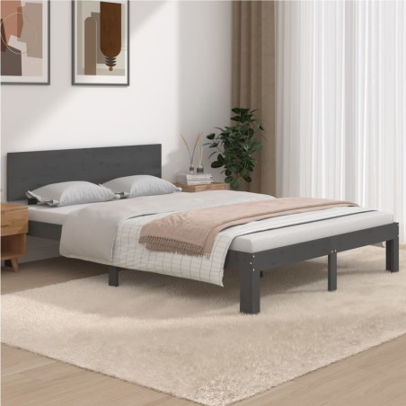 vidaXL Estructura de cama doble madera maciza gris 135x190 cm