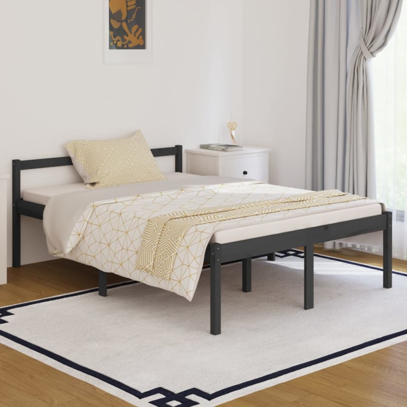 vidaXL Cama para personas mayores madera maciza pino gris 140x190 cm vidaXL Cama para personas mayores madera maciza pino gris 140x190 cm