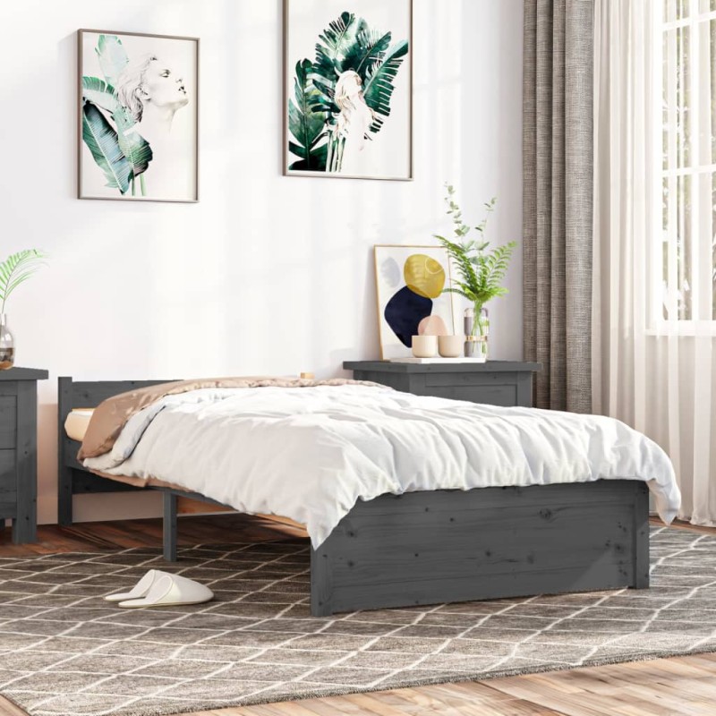 vidaXL Estructura de cama madera maciza gris 90x200 cm vidaXL Estructura de cama madera maciza gris 90x200 cm