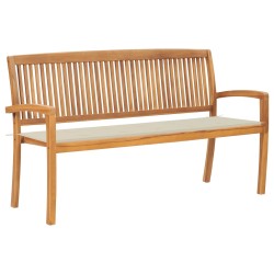 vidaXL Banco de jardín apilable con cojín madera maciza teca 159 cm