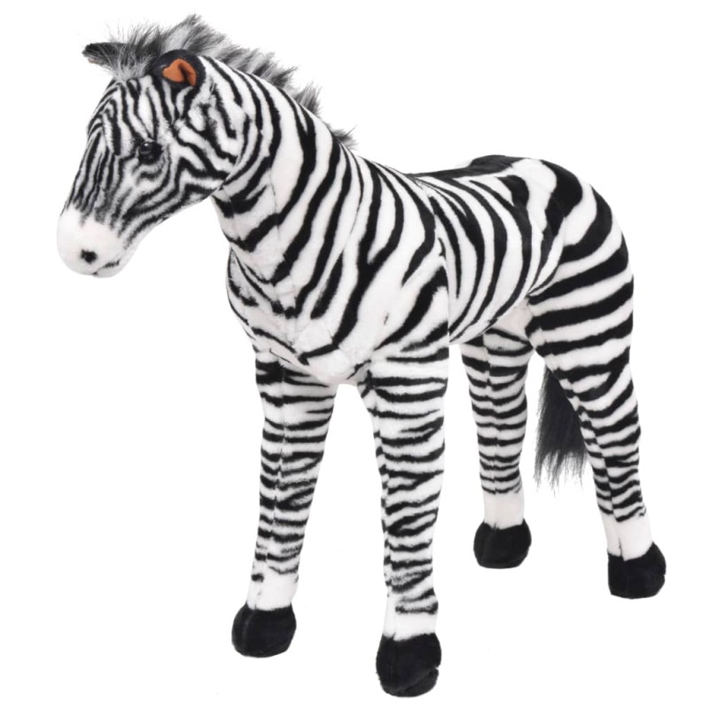 vidaXL Cebra de peluche de pie negro y blanco XXL