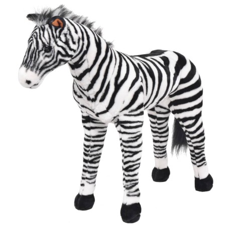vidaXL Cebra de peluche de pie negro y blanco XXL