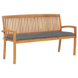 vidaXL Banco de jardín apilable con cojín madera maciza de teca 159 cm