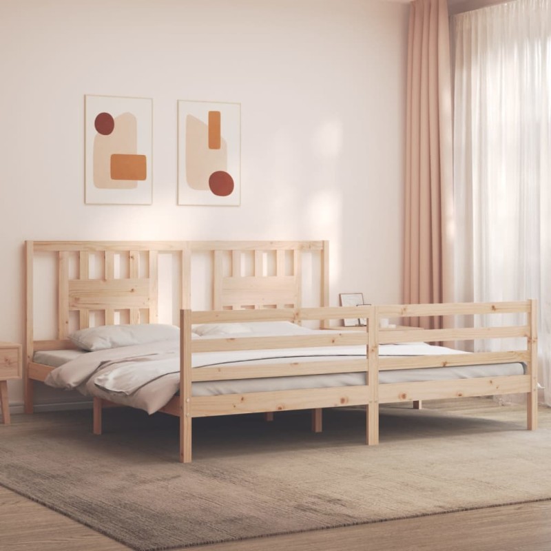 vidaXL Estructura de cama de matrimonio con cabecero madera maciza vidaXL Estructura de cama de matrimonio con cabecero madera maciza