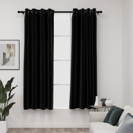 vidaXL Cortina opaca con ojales look lino 2 pzas antracita 140x175 cm