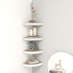 vidaXL Estante de esquina de pared 4 uds MDF roble/blanco 35x35x3,8 cm