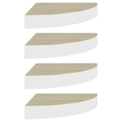 vidaXL Estante de esquina de pared 4 uds MDF roble/blanco 35x35x3,8 cm
