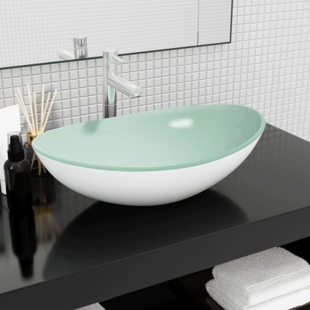 vidaXL Lavabo de vidrio templado blanco 54,5x35x15,5 cm