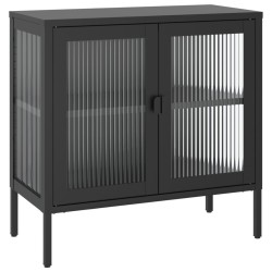 vidaXL Aparador de vidrio y acero negro 70x35x70 cm