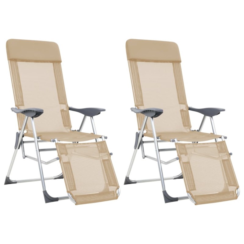 vidaXL Sillas de camping plegables reposapiés 2 uds textilene crema vidaXL Sillas de camping plegables reposapiés 2 uds textilene crema
