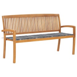 vidaXL Banco de jardín apilable con cojín madera maciza de teca 159 cm