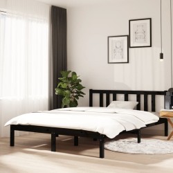 vidaXL Estructura de cama matrimonial madera maciza negro 135x190 cm